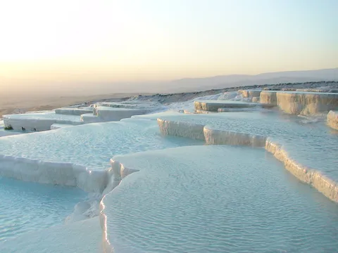 White calcium travertine terraces and pools at Pamukkale